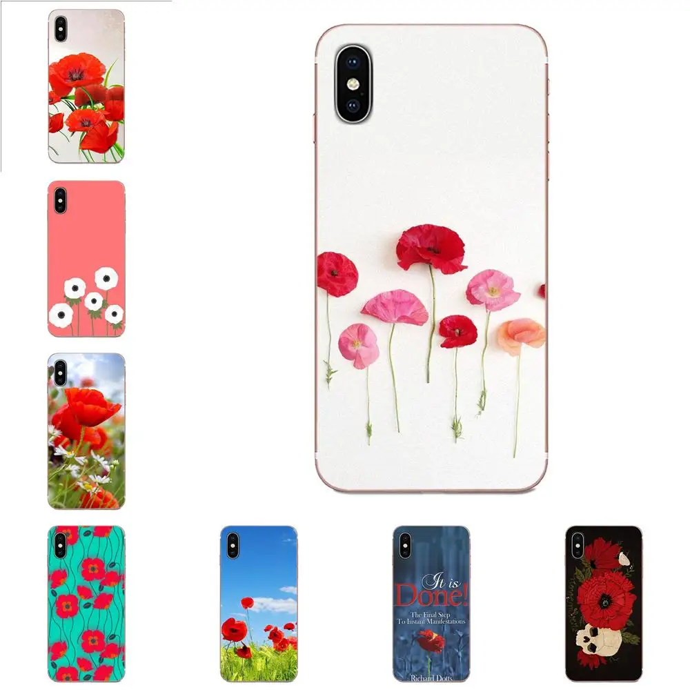 Red Poppies On Black Style Cornflowers For Huawei Honor Mate 7 7A 8 9 10 20 V8 V9 V10 V30 P40 G Lite Play Mini Pro P Smart | Мобильные