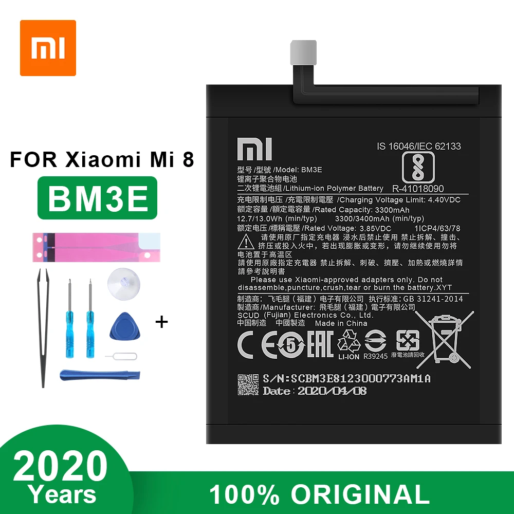 Оригинальный аккумулятор Xiaomi BM3E для Mi 8 Mi8 3400 мАч Высококачественный телефона с