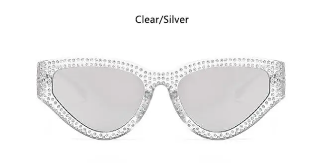 clear silver Новинка, Ретро стиль, кошачий глаз, солнцезащитные очки для женщин, фирменный дизайн, алмаз, градиентные солнцезащитные очки для мужчин, Оттенки для женщин, UV400 - Цвет линз: clear silver