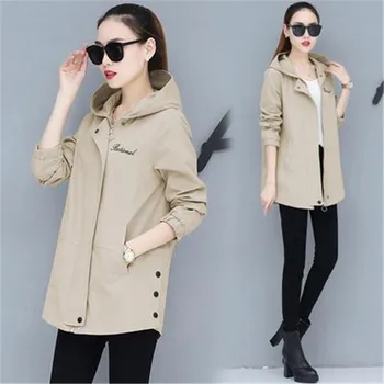 

New 2020 Spring Autumn Trench Coat Women's Hooded Long-Sleeve Casual Windbreaker Female Plus size Loose Thin coat Outerwear 3XL