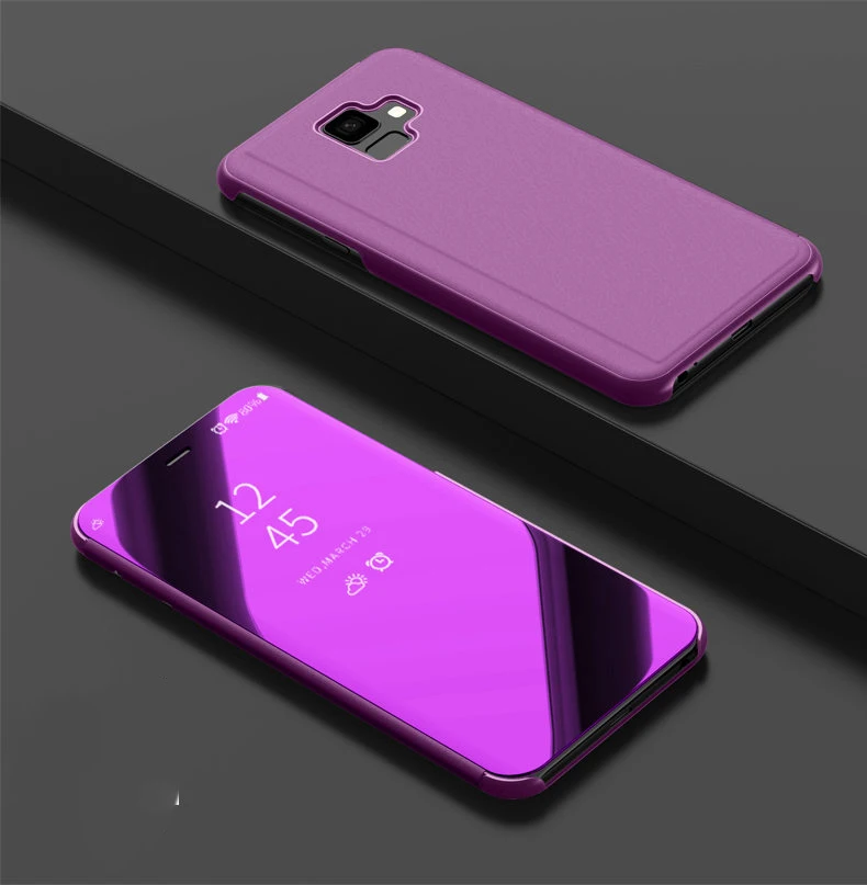 Фиолетовый Прозрачное умное Зеркало чехол для samsung Galaxy S10 S8 S9 плюс S10e a8 a7 a6 Примечание 10 8 9 A10 A30 A40 A50 A60 A70 A80 M10 M20 M30 - Цвет: Фиолетовый