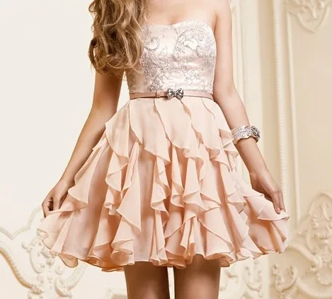 

Vintage A Line Short Prom party gown 2018 Party Strapless with Beads Sash Ruffles Chiffon robe de soiree bridesmaid dresses