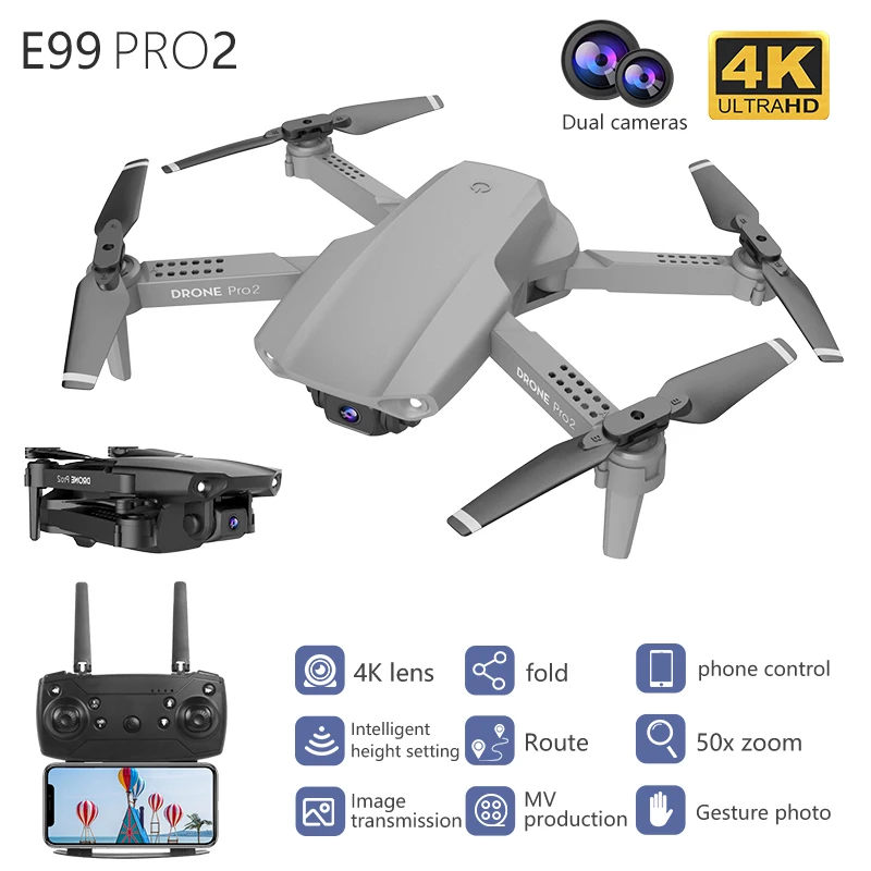 E99 Pro Drone With Dual Cameras Folding Height Wifi Control 50x Zoom Remote Control Aircraft Hd Aerial Quadcopter