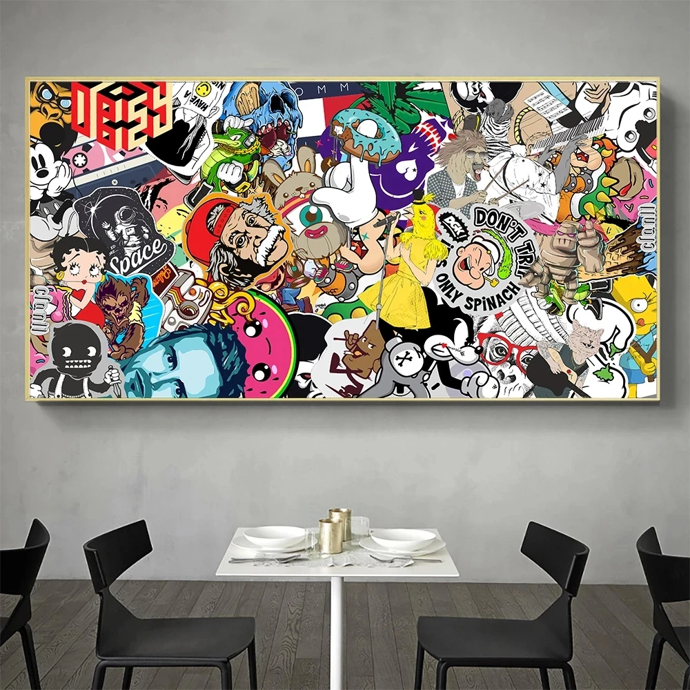 Graffiti Art Pop Canvas Painting Animation Character Collage Posters and  Prints Cartoon Wall Pictures for Kid's Room Home Decor|Painting &  Calligraphy| - AliExpress