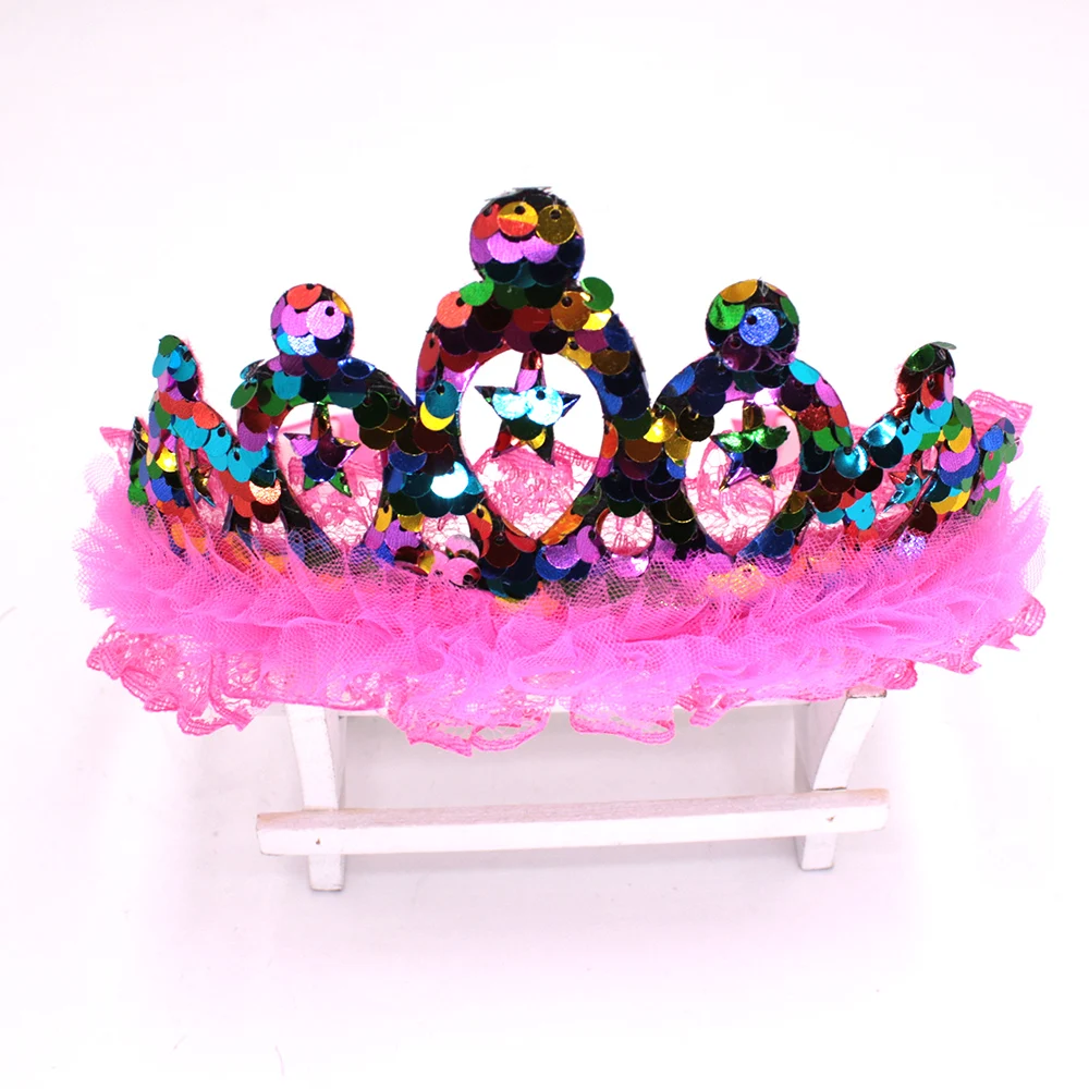 

New Fashion Cute Pink Silk Rhinestone Princess Kids Girls Crystal Hairband Wedding Crown Bowknot Headband Hair Accessories
