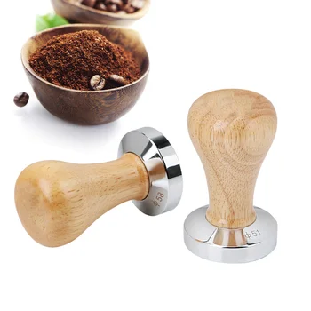 

Stainless Steel Coffee Tamper Wood Handle Coffee Powder Hammer Coffee Accessories Flat Espresso Tamper 51MM 58MM Barista Tools