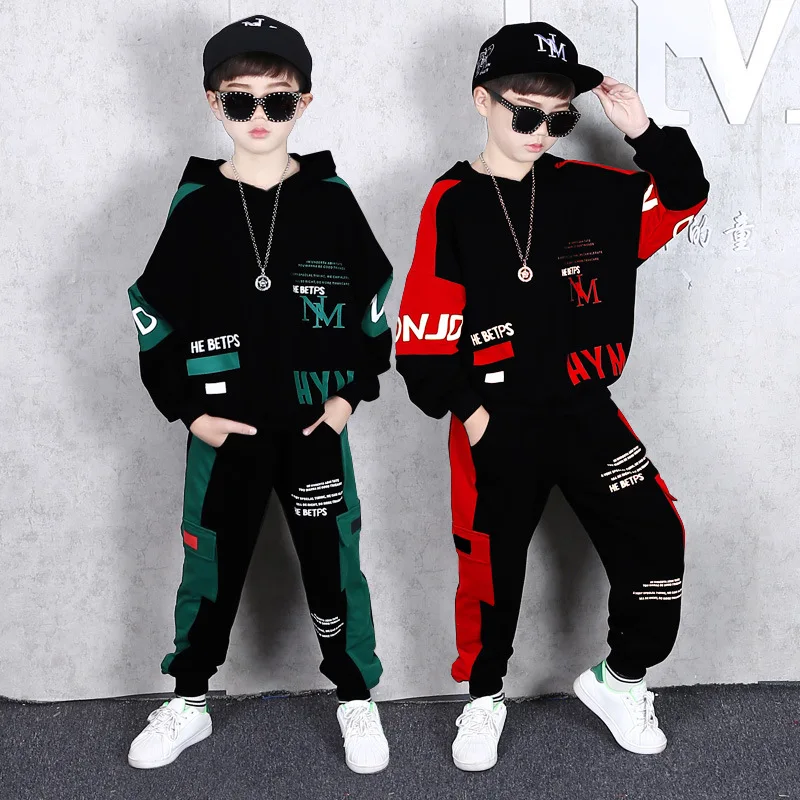 Moda crianças meninos conjunto de roupas primavera outono crianças conjunto de roupas meninos terno esportivo crianças estudante hip hop streetwear