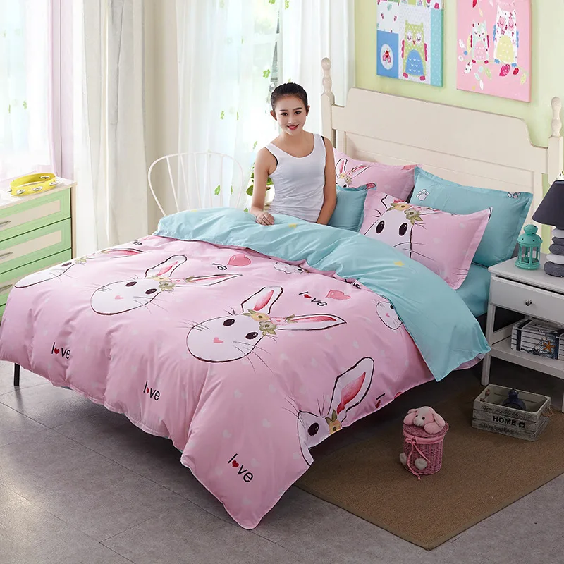 Cute little rabbit Сердце девушки прекрасный подарок постельные принадлежности изделия 4 шт. Алоэ хлопок одеяло простыни крышка один двойной королева набор для больших кроватей - Цвет: Cute little rabbit