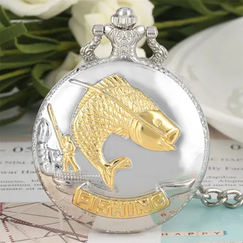 

Silver Gold Fish Theme Pocket Watch for Men Cool Fishing Pendant Necklace Dial Watches Gift for Boyfriend Drop Shipping