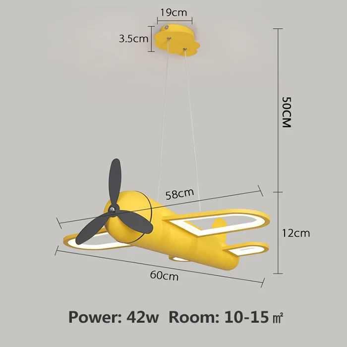 Дизайн лампа с самолетом креативная светодиодная Люстра для детской комнаты детская спальня современная люстра домашнее украшение подвесной светильник - Цвет абажура: yellow L60xW58CM