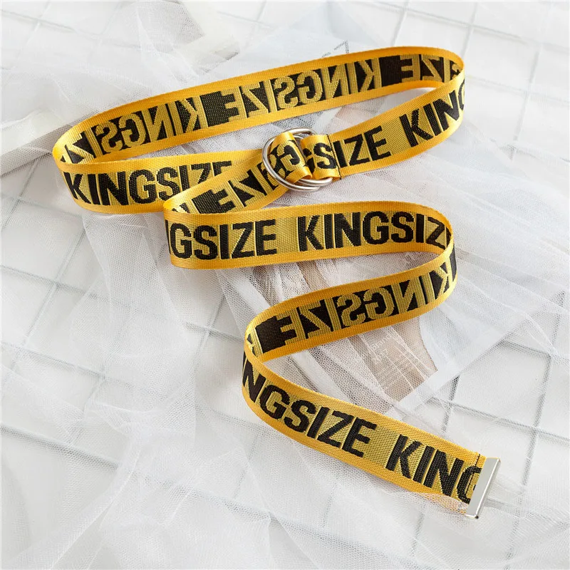 

Punk Nylon Canvas Women Belt Casual Letter Printed D Ring Buckle Long Waist Strap Fashion Yellow White Student Female Jeans Belt