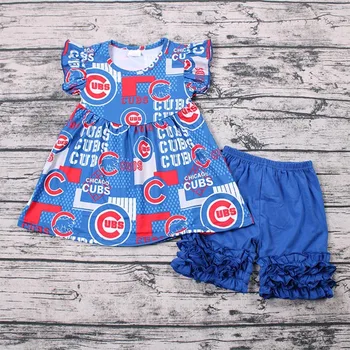 

Kids Girls Clothes Outfits Summer Cute CUBS Tops+Cotton Shorts 2pcs Set Boutique Children Clothing Suit