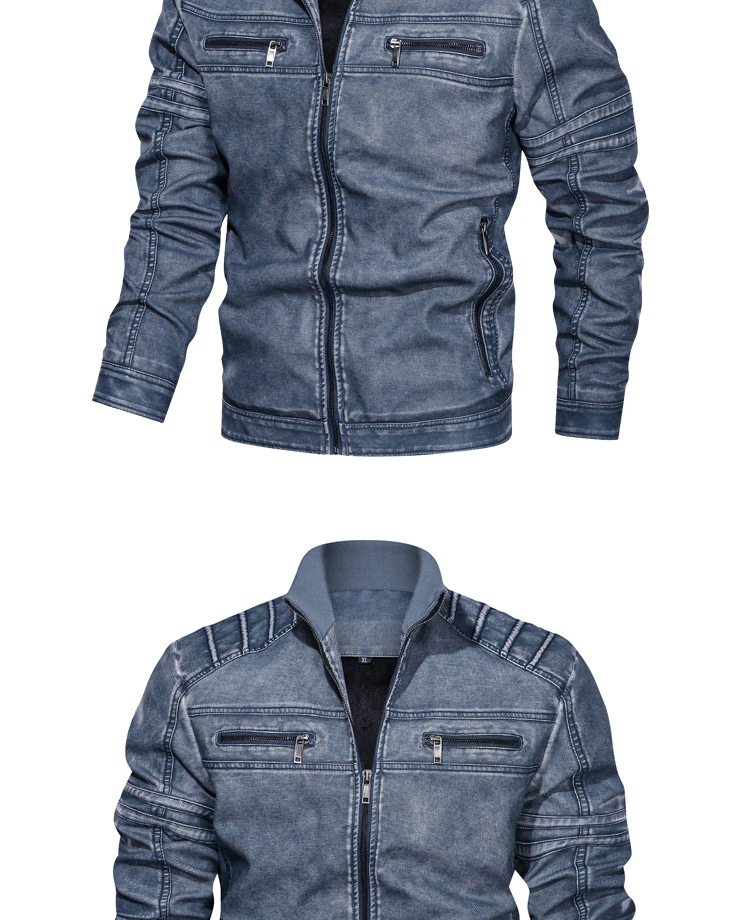 Jaqueta De Couro Winter Men Leather Jacket Warm Fleece Coat Mens Casual Stand Collar PU Coats Plus Size Motorcycle Windbreaker