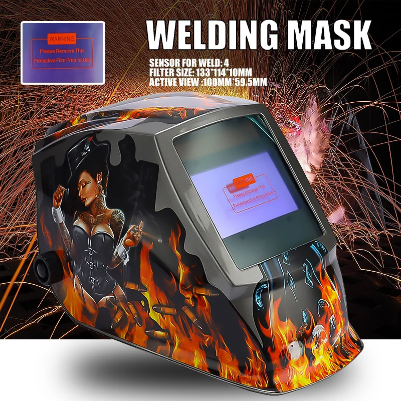 

Rechangeable Battery 4 Arc Sensor Big View Solar Auto Darkening/Shading Grinding/Polish Welding Helmet/Welder Goggles/Mask