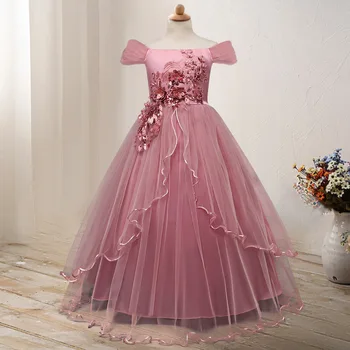 

Girls Long Formal Dress Off-the-Shoulder Child Princess Fairy Flower Stage Performance Puffy Formal Party Long Dress