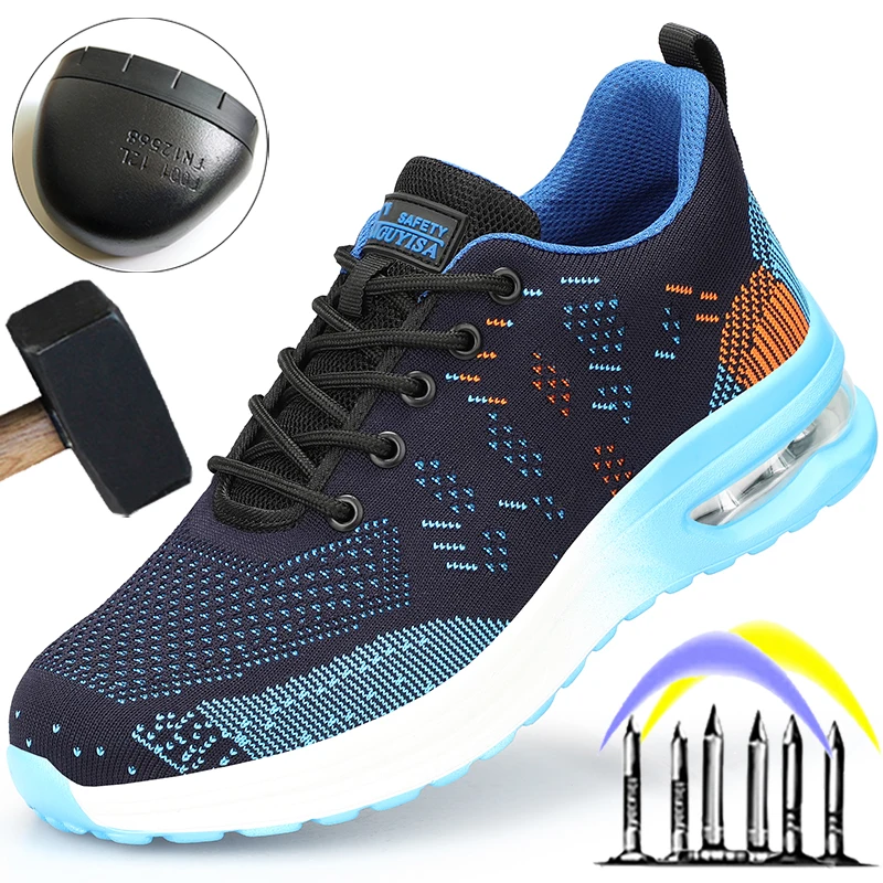Zapatos de seguridad para el trabajo para hombre, zapatillas de trabajo con punta de acero, a prueba de perforaciones, calzado Indestructible de seguridad