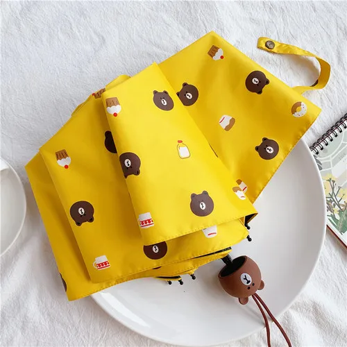 yello Three-folding Новинка, зонт с пятистворчатым рисунком коричневого медведя, ультра-светильник, мини складной зонт, набор для дождя, Солнцезащитный зонт от солнца - Цвет: yello Three-folding