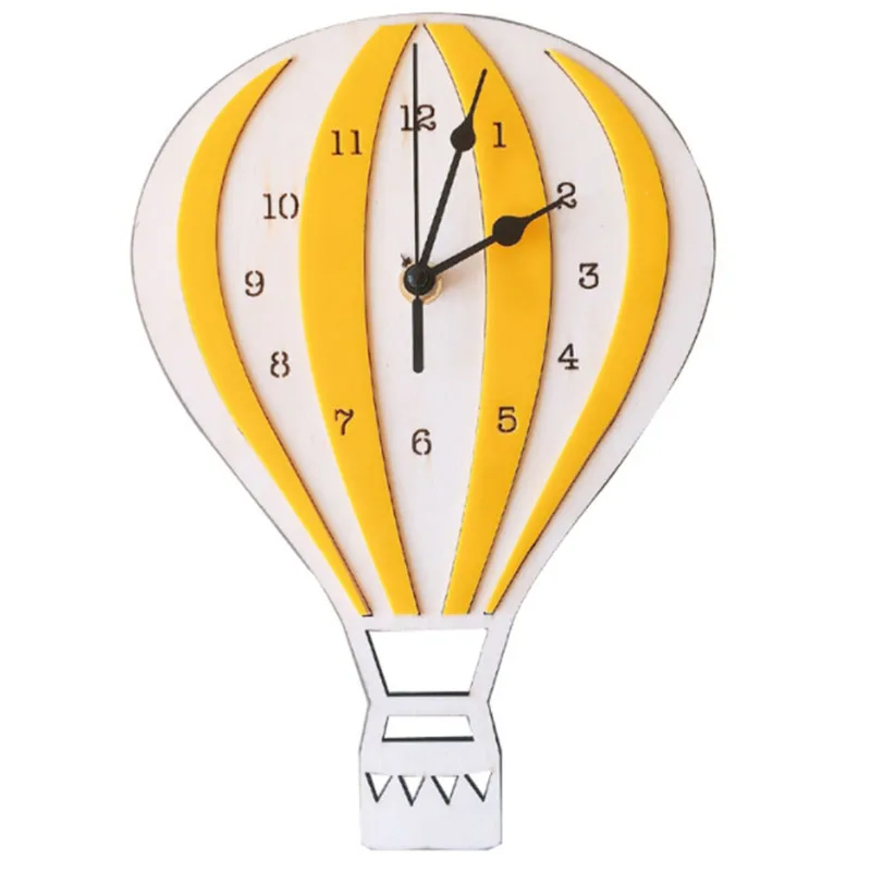 Nordic Style Children Cartoon Hot Air Balloon Clock Mute Room Wall Unique Gifts Home Decorations Yellow |