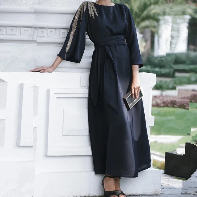 Ramadan Eid Mubarak Muslim Fashion Satin Dresses For Women Hijab Long Dress Abaya Dubai Turkey Islam Vestidos Robe Longue Femme 2