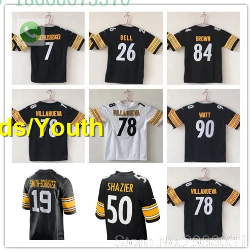 Качественная детская одежда ben roethlisberger 7 Le'Veon Bell 26 Antonio коричневый 84 T.J. Ватт 90 Джерси Питтсбург