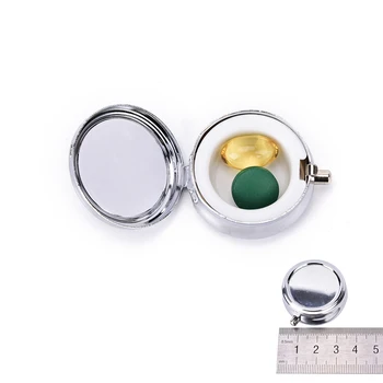

2017 Divide Storage 1Pcs/Lot Metal Round Silver Tablet Pill Boxes Holder Advantageous Container Medicine Case Small Cases