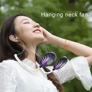 

Air Cooler Mini Neck Double Fans Wireless Headset Earphones sport Earbuds USB Wearable With Light Air Conditioner Arctic Air