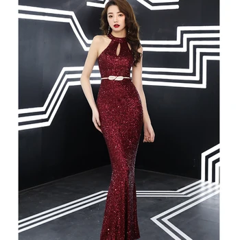 

Zoe Saldana Evening Party Dresses halter sleeveless sequins slim trumpet mermaid Banquet Dress Prom Gowns Robe De Soiree
