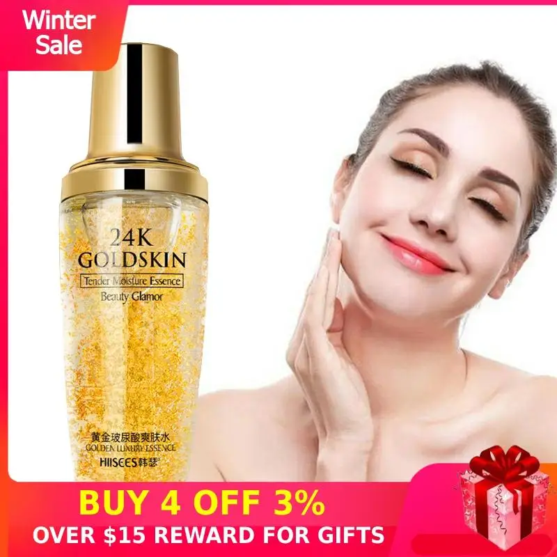 Hyaluronic Acid Face Tonic 120ml Moisturizing Hydration 24K Gold Facial Toner Skin Care Products Pore Minimizer Anti Acne Toners