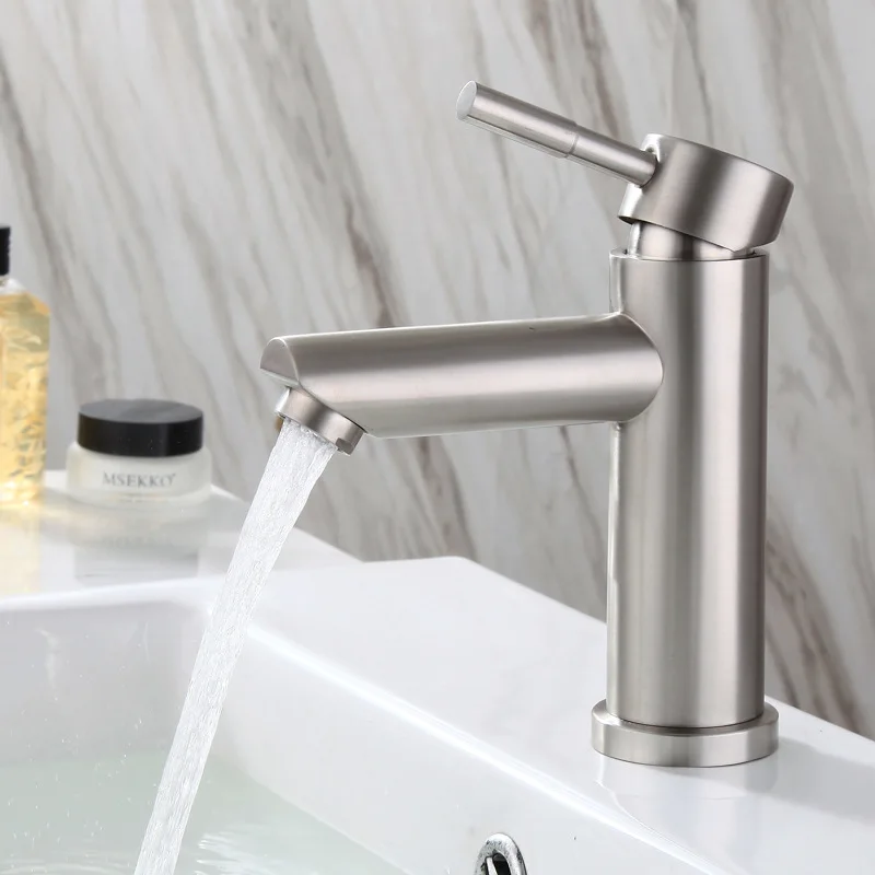 

Bathroom Water Saving Faucet 304 Stainless Steel Single Hole Cold Hot Basin Mixer Low Plumbum Washing Hands Face Sink Taps