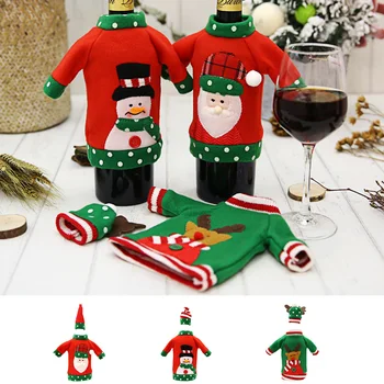 

Christmas Sweater Wine Bottle Cover Embroidery Champagne Bottle Sweater Hat Set Party Decorations