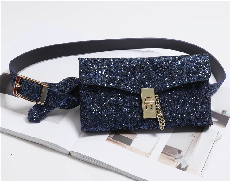 blue Pu расшитая блестками поясная сумка для женщин, Новая модная женская поясная сумка с ремнем, многофункциональная сумка для телефона, кожаный кошелек, сумки - Цвет: blue