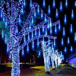 Guirlande lumineuse Led, nouvel an, 30/50cm, pluie de météores, extérieur, 8 Tubes, féerique, pour mariage, jardin, décoration de noël 