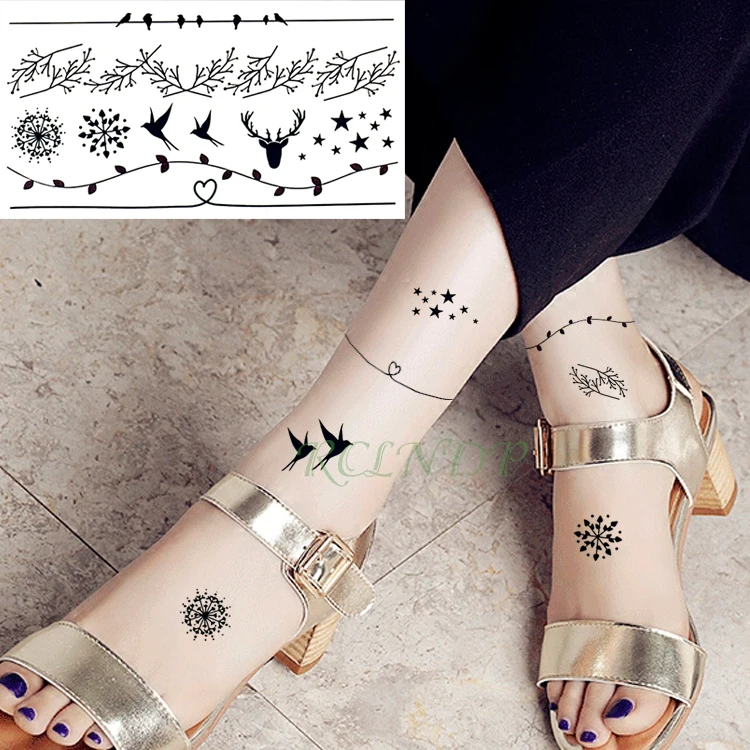 

Waterproof Temporary Tattoo Stickers Snowflake Bird Leaf stars fake Tatto Flash Tatoo Tatouage Hand Back Foot for Girl Women Men
