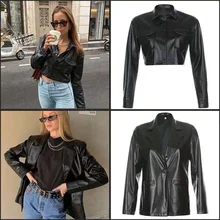 Aliexpress - 2021 Spring and Autumn New European and American Street Long Sleeve Leather Short Jacket Women Personality Pocket Buttoned Top