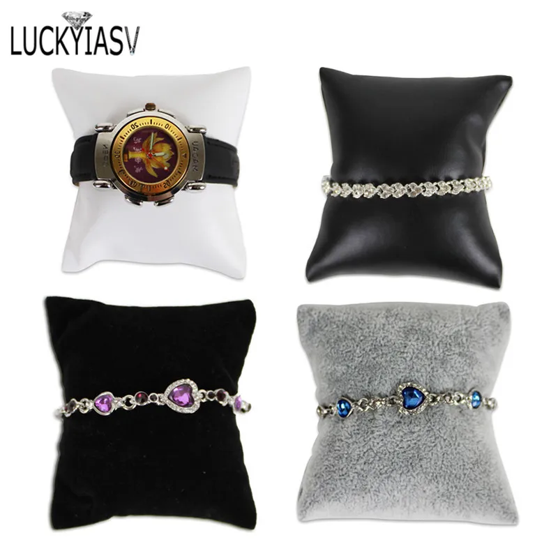 Jewelry Display Stand Jewelry Pillow Stand Velvet PU Leather Holder Organizer Bracelet Case Bangle Anklet Watch Display Photography Prop