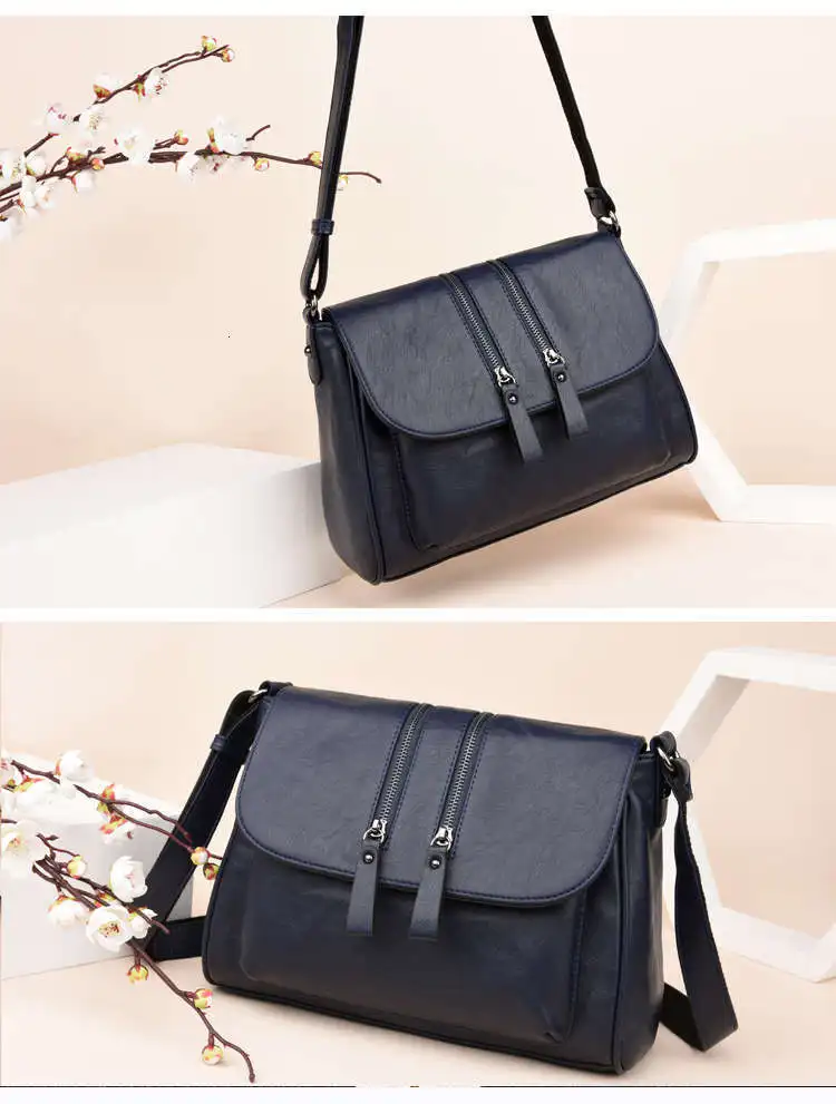 High Quality Leather Women Shoulder Crossbody Bags For Large Handbag Fashion Double Zipper Soft Ladies Bag Bolsas Femininas
