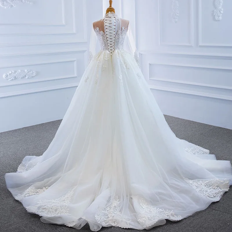 J67180 New Jancember Mermaid Wedding Dress 2020 High Neck Applique Pearl Long Sleeve Removable Train Bridal Dress Hochzeitskleid 2