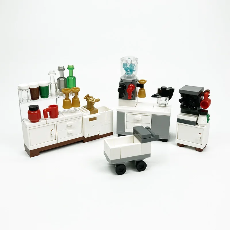 

Кухонные аксессуары MOC, Обучающие строительные блоки, игрушки, кофейная машина, шкаф, Диспенсер воды, совместимы с DIY модельными блоками
