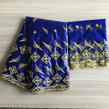 

BLUE 2020 New arrival Beaded african Bazin riche fabric with embroidery lace / bazin riche dress material Nigerian wedding dress