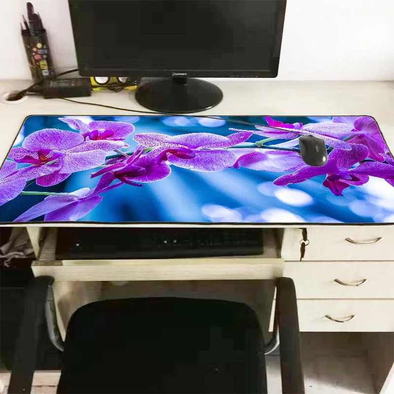  Purple Flowers Large Gaming Mouse Pad 300*800*2mm Speed Locking Edge Mouse Keyboards Mat Mousepad f