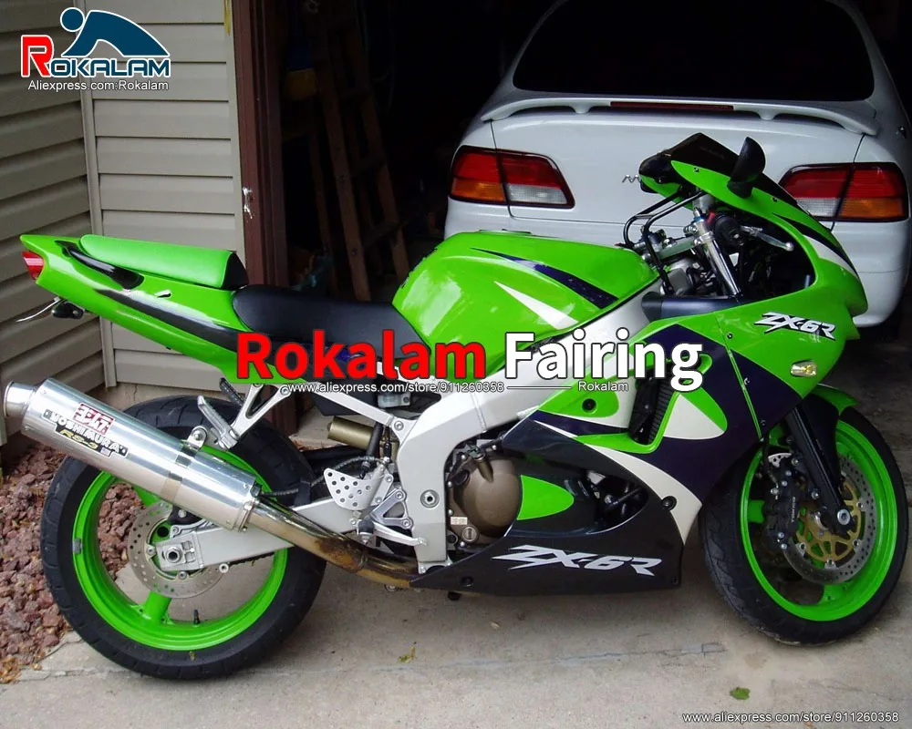 

Обтекатели для мотоциклов Kawasaki ZX6R 1998 1999, цвет зеленый/черный/белый