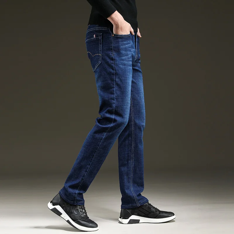 Brand Men's Jeans 2019 Classic Style Autumn Winter Business Casual Blue Black Elastic Straight Long Pants High Quality Jeans Brand Men's Jeans 2019 Classic Style Autumn Winter Business Casual Blue Black Elastic Straight Long Pants High Quality Jeans