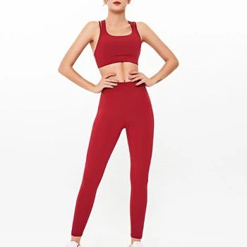 

New Women's Dance Yoga Clothes Sexy Shockproof Sports Bra Tights Elastic High Waist Fitness Running Yoga Pants 2 Piece Set