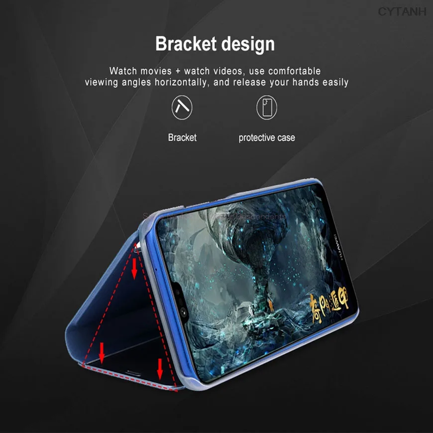 Роскошный зеркальный чехол для Huawei Y9 Prime 2019 Y5 Y6 2018 Y7 Pro книжка с подставкой Huavei Huawe