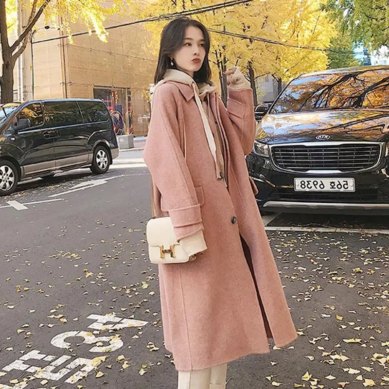 pink 219 женское элегантное шерстяное пальто на весну и осень, Женское пальто с узором в елочку, теплая шерстяная Верхняя одежда на одной пуговице V733 - Цвет: pink