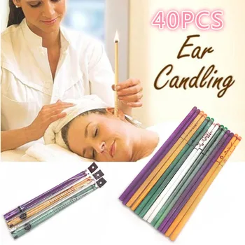 

40pcs Auricular Candle Therapy Aromatherapy Indian Ear Candle Beeswax Ear Therapy Straight Bell trumpet Shape Type With Earplugs