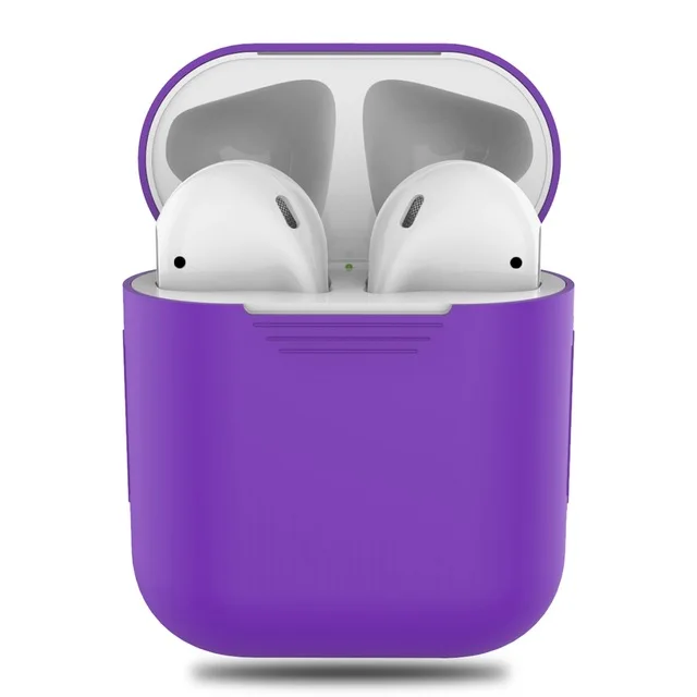 Силиконовый Bluetooth беспроводной чехол для наушников AirPods защитный чехол Аксессуары для кожи для Apple Airpods зарядная коробка - Цвет: Фиолетовый