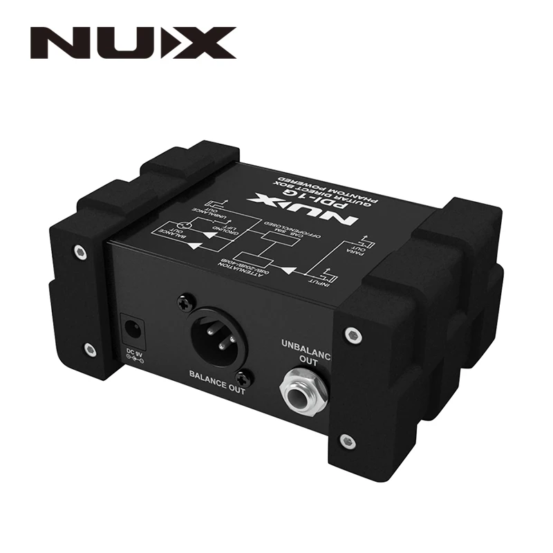 NUX PDI-1G Guitar Direct Injection Phantom Power Box Audio Mixer Para Out Compact Design Black Metal Housing