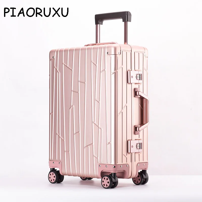 Piaoruxu 2" 24" дюймов Алюминиевый Спиннер Дорожный чемодан тележка для ручного багажа с колесом - Цвет: Rose gold