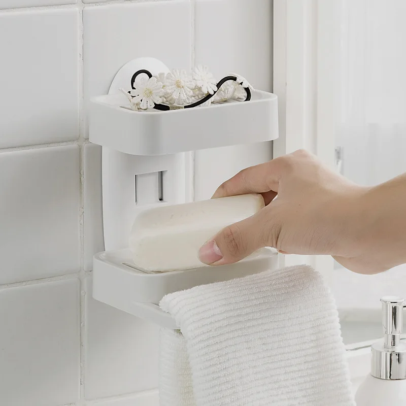 

Soap Dish Sucker Wall Hanging Toilet Creative Double Layer Soap Box Water Draining Soap Holder Hole Punched Soap Shelf
